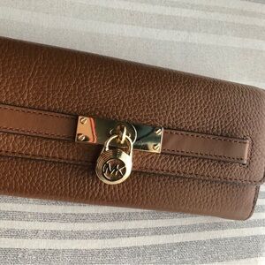 Michael Kors Brown Wallet with Gold Lock and Textured Finish